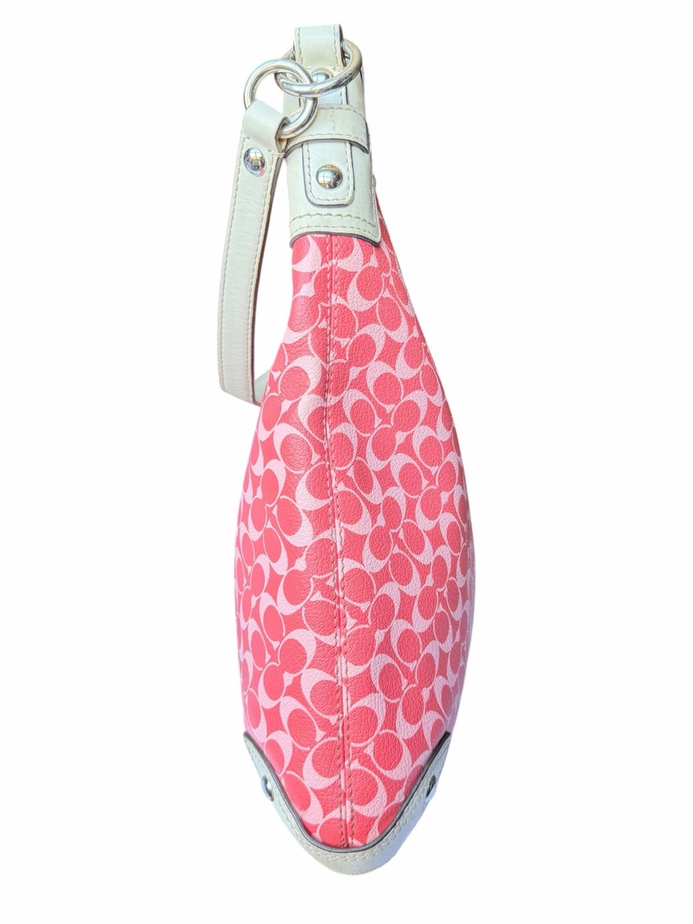Y2K Coach Chelsea Heritage Pink Signature Hobo Shoulder Bag Leather Trim F15136 - Picture 8 of 16